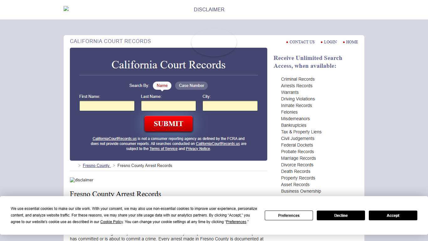 Fresno County Arrest Records CaliforniaCourtRecords.us